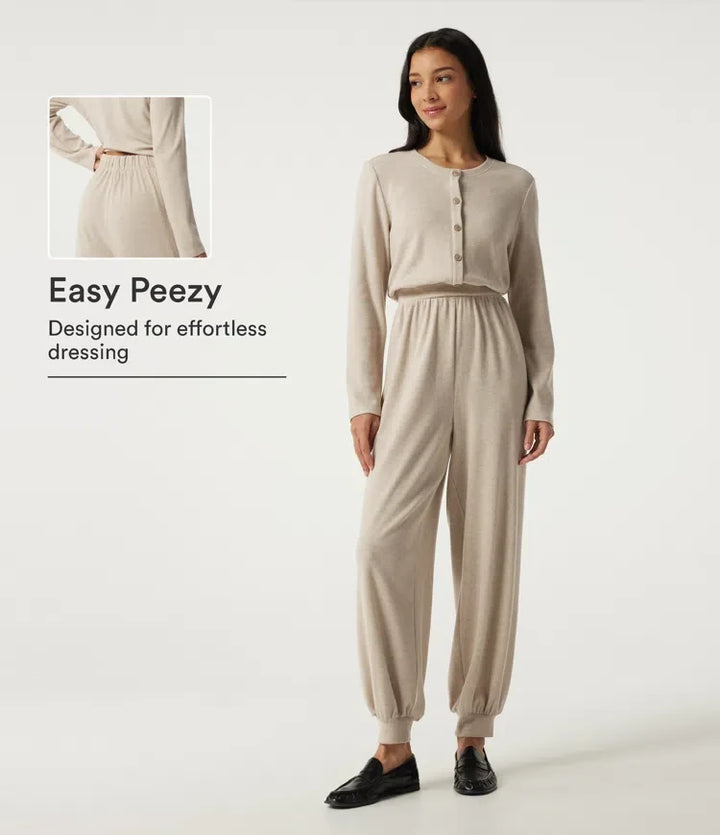 Round Neck Long Sleeve Casual Jumpsuit with Pockets -Easy Peezy Edition
