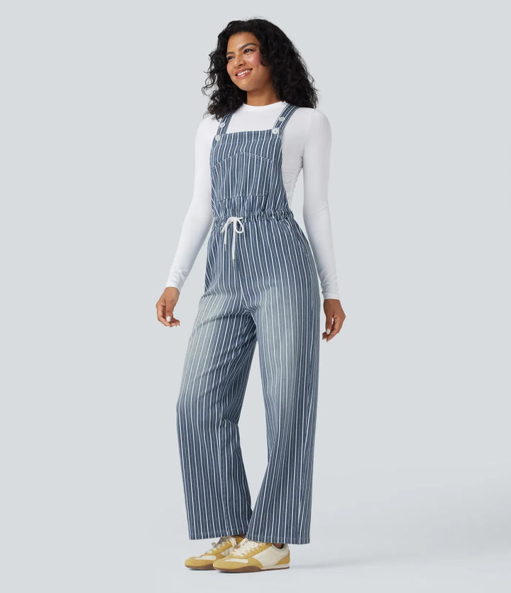Halara Flex Drawstring Stripe Straight Leg Denim Casual Overalls with Pockets