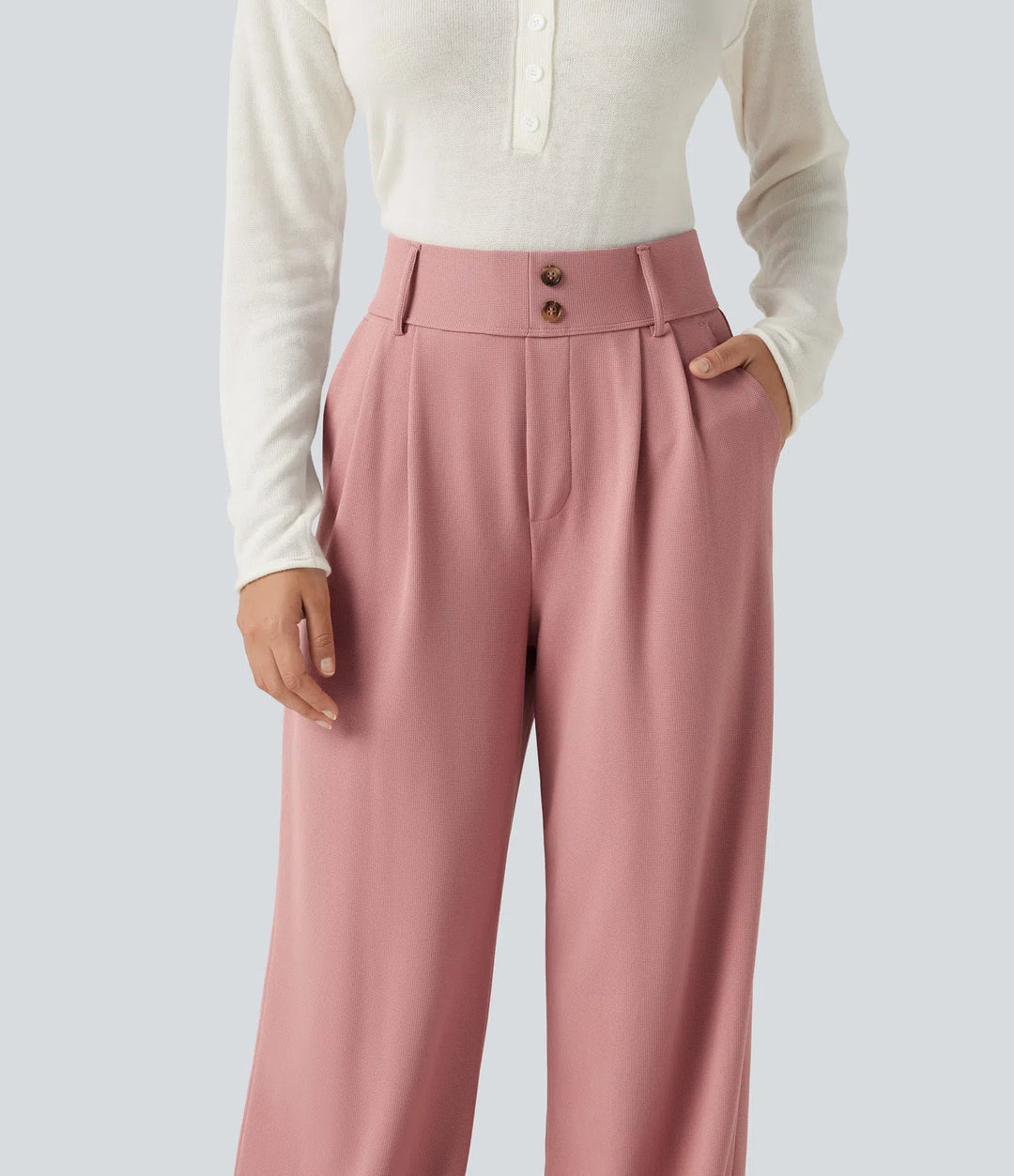 Halara Flex High Waisted Straight Leg Waffle Work Trousers with Pockets