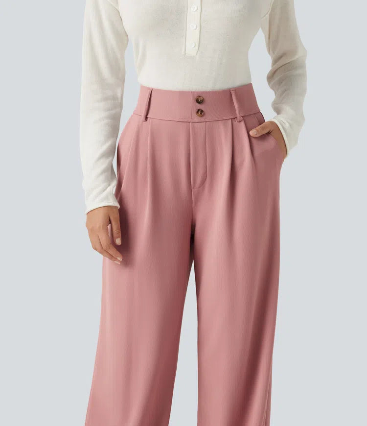 Halara Flex High Waisted Straight Leg Waffle Work Trousers with Pockets