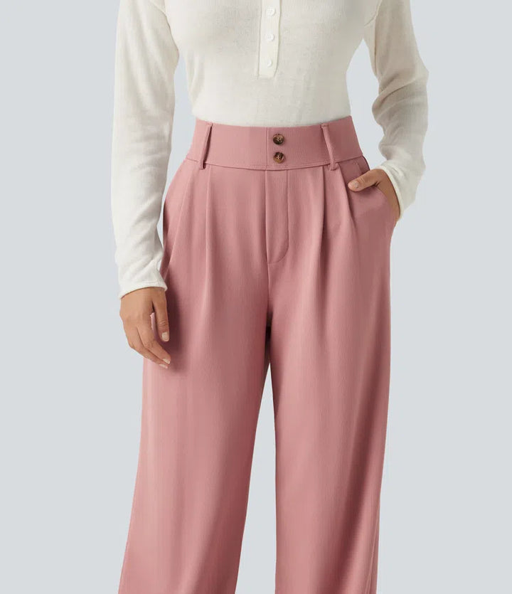 Halara Flex High Waisted Straight Leg Waffle Work Trousers with Pockets