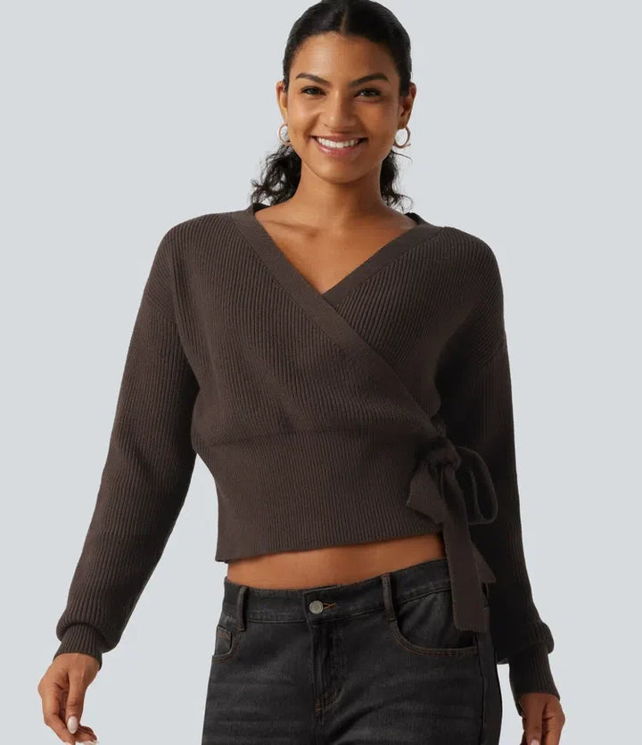 V Neck Long Sleeve Tie Side Work Jumper