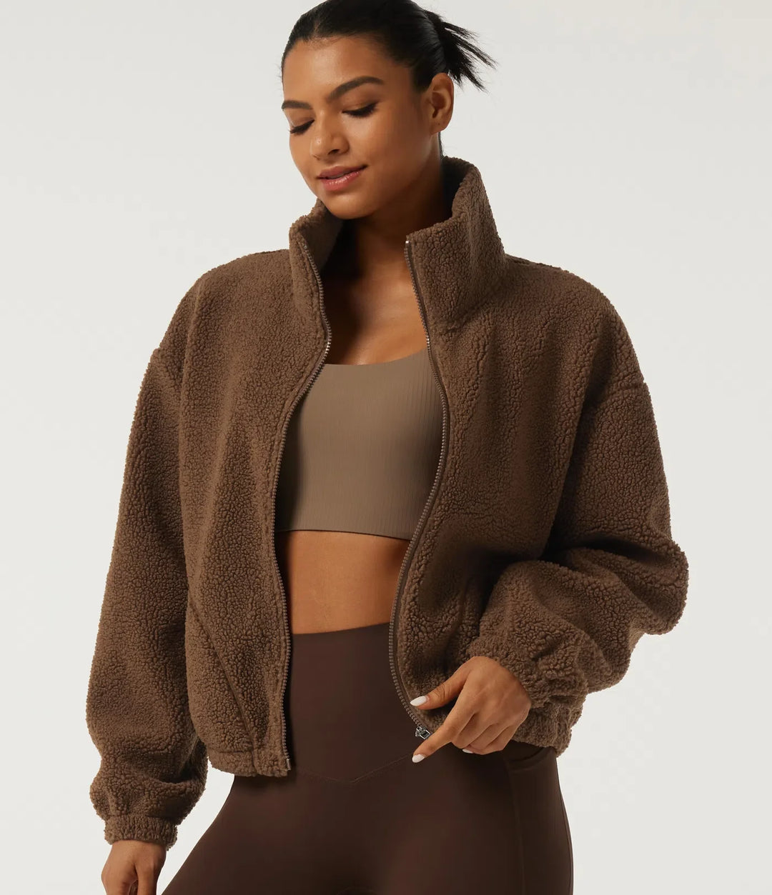 Turtleneck Long Sleeve Yoga Sherpa Jacket with Pockets