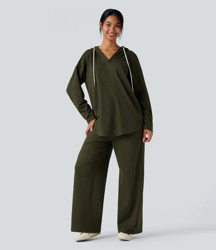 Hooded Curved Hem Oversized Quick Dry Casual Heathered Sweatshirt-UPF40+