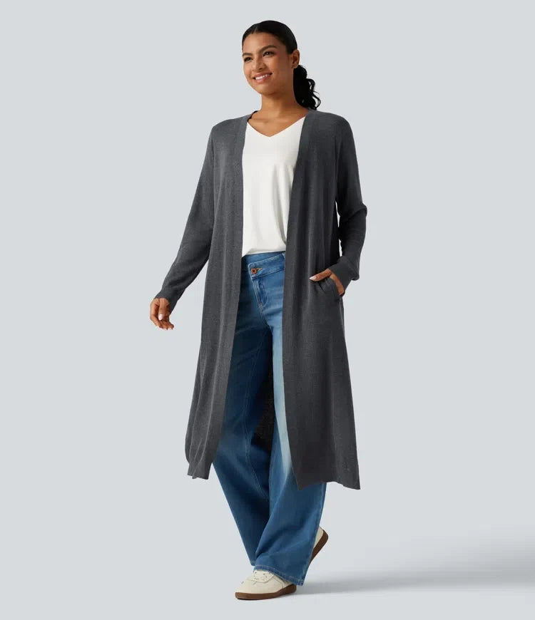 Long Sleeve Longline Work Cardigan with Pockets