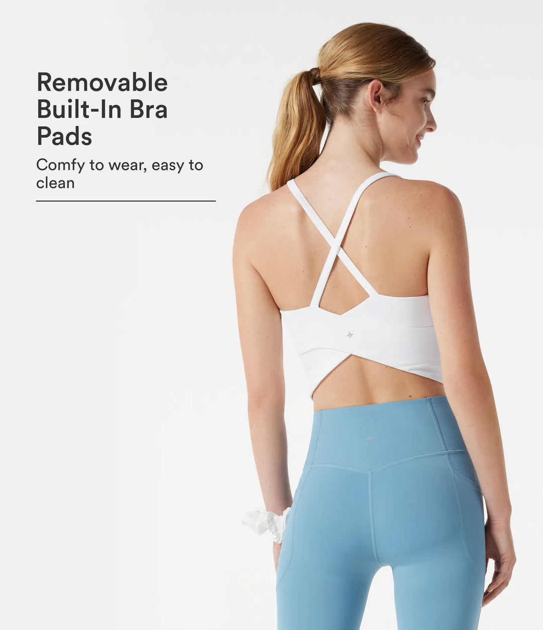 Scoop Neck Built-in Bra Crossover Hem Cropped Yoga Cami Top