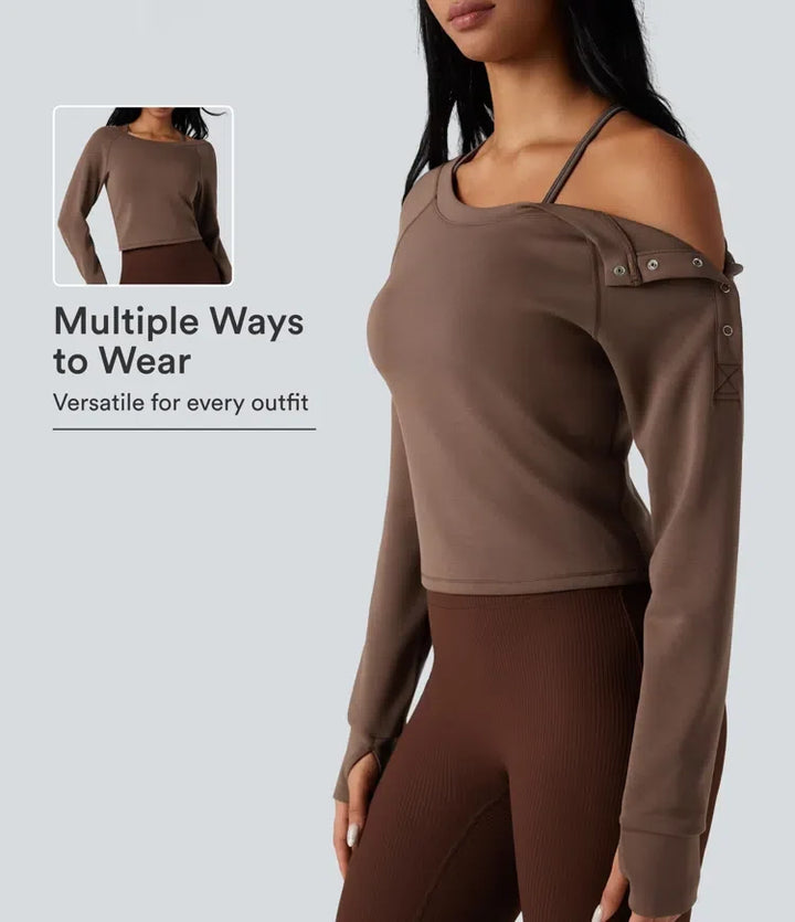 SpacerTek Boat Neck Long Sleeve Thumb Holes Casual Sweatshirt