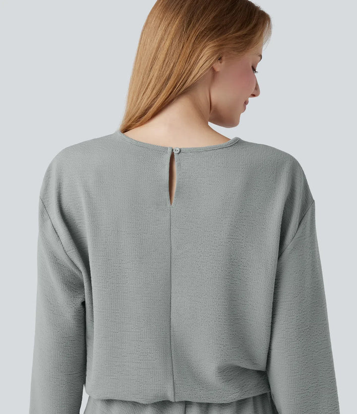 V-neck Long Sleeve Drawstring Casual Jumpsuit with Pockets-Easy Peezy