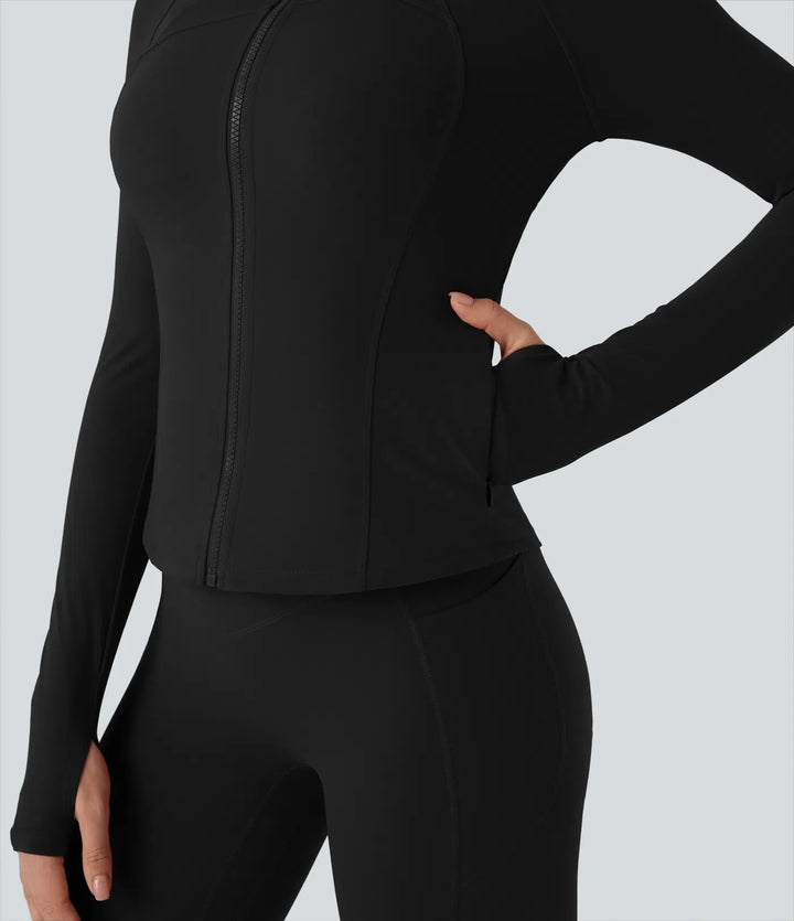 Halara UltraSculpt Stand Collar Long Sleeve Thumb Hole Yoga Curvy Jacket with Pockets