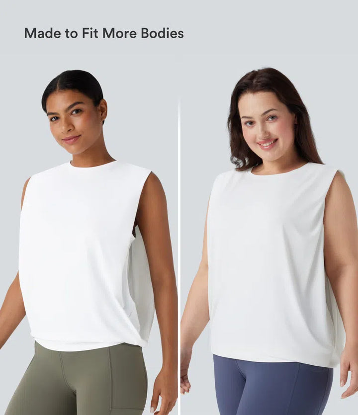 Round Neck Ruched InstantCool Yoga Tank Top-UPF50+