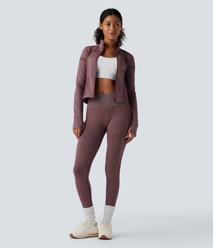 OneForm Seamless Flow Stand Collar Zipper Long Sleeve Thumb Hole Yoga Warming Jacket