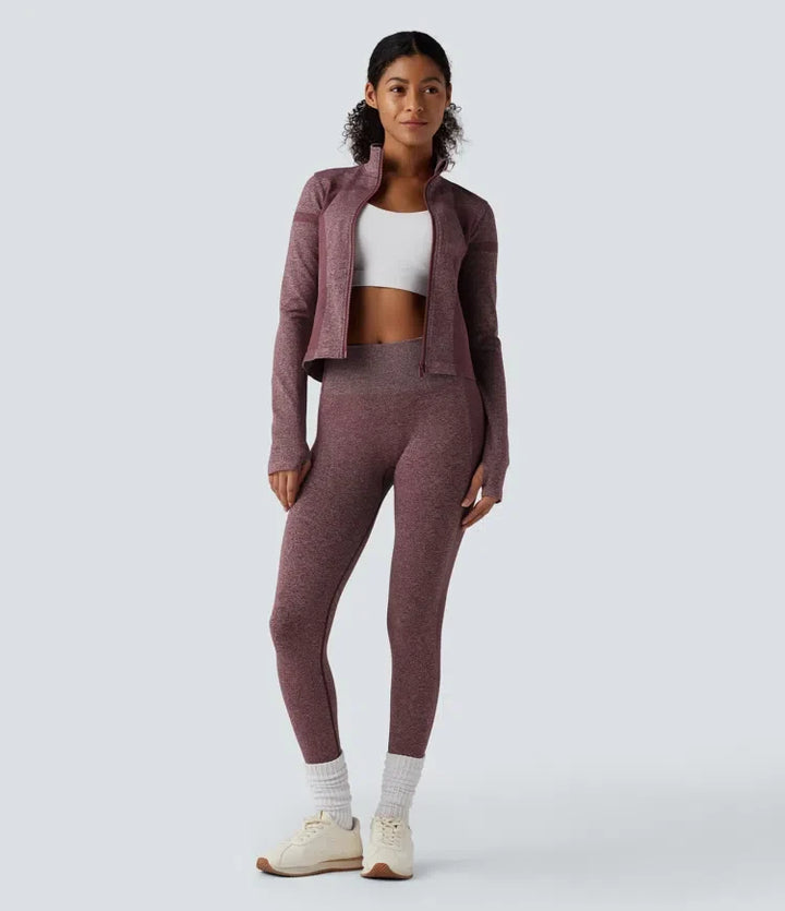 OneForm Seamless Flow Stand Collar Zipper Long Sleeve Thumb Hole Yoga Warming Jacket