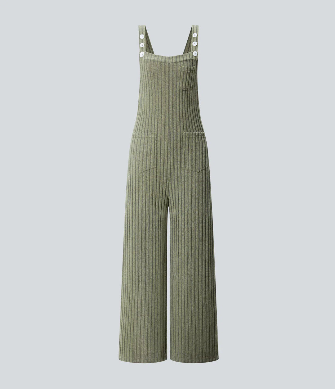 Ribbed Knit Pockets Fleece Casual Dungarees