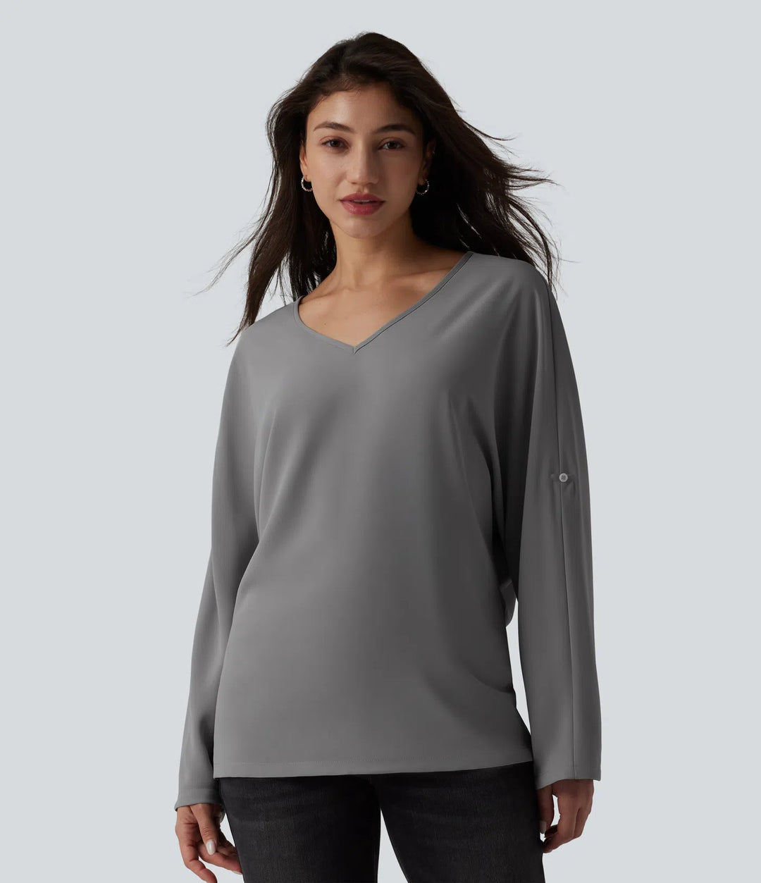 Wrinkle Recovery V Neck Long Sleeve Work Blouse