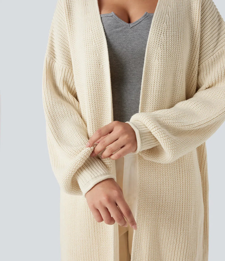 Long Sleeve Open Front Longline Jumper Knit Work Cardigan