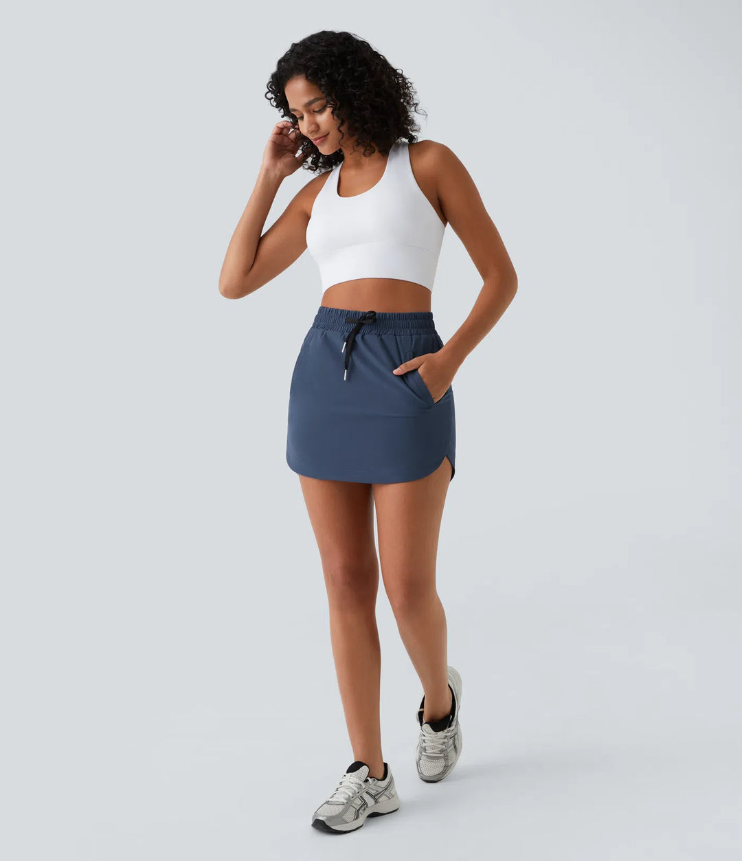 High Waisted Drawstring Pocket 2-in-1 Curved Hem Mini Golf Skirt