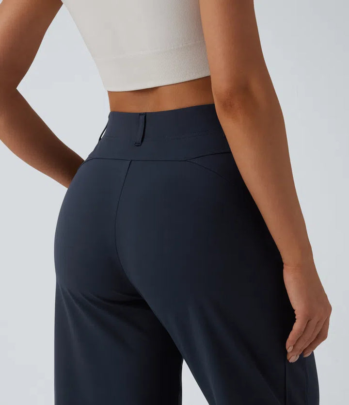 DayStretch High Waisted Barrel Leg Casual Trousers with Pockets