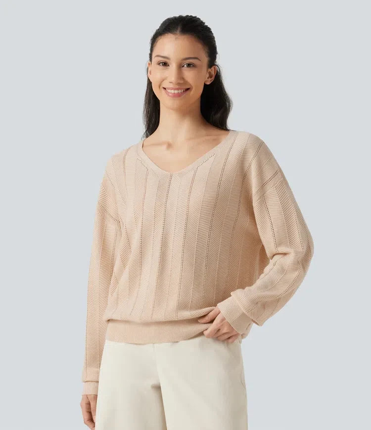 V Neck Long Sleeve Casual Wool-Blend Jumper
