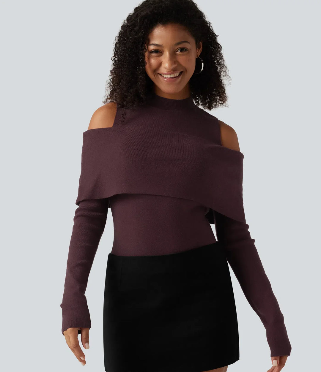 High Neck Cut Out Long Sleeve Slim Casual Jumper