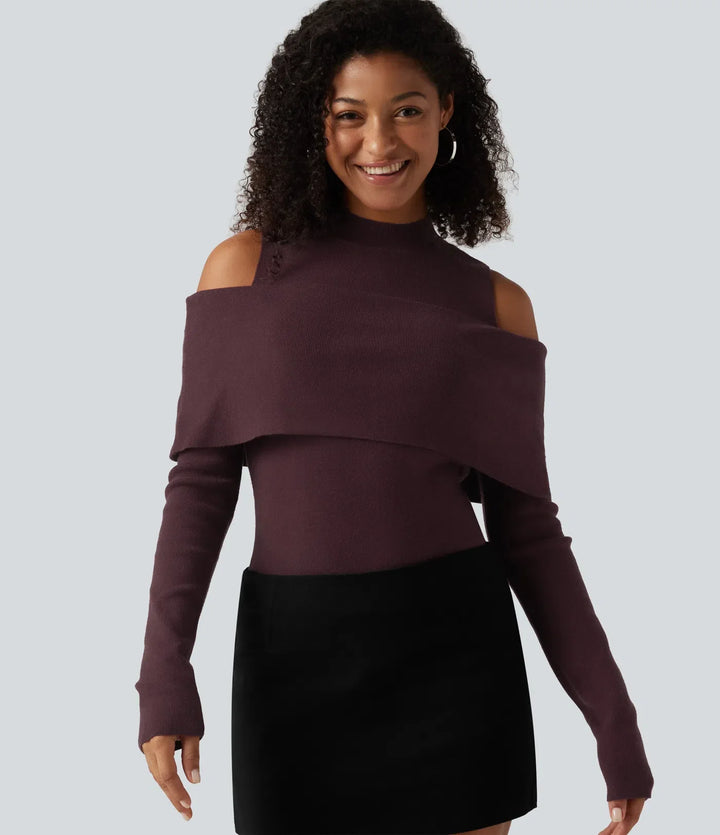 High Neck Cut Out Long Sleeve Slim Casual Jumper