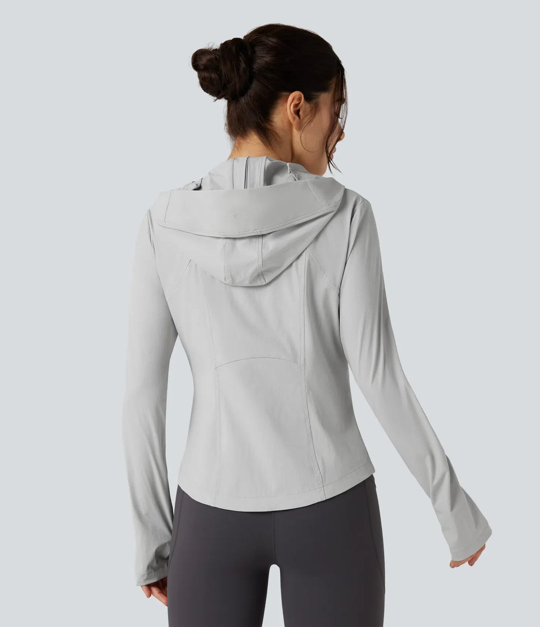 Hooded Long Sleeve Thumb Hole Zipper Hiking Jacket with Pockets-UPF40+