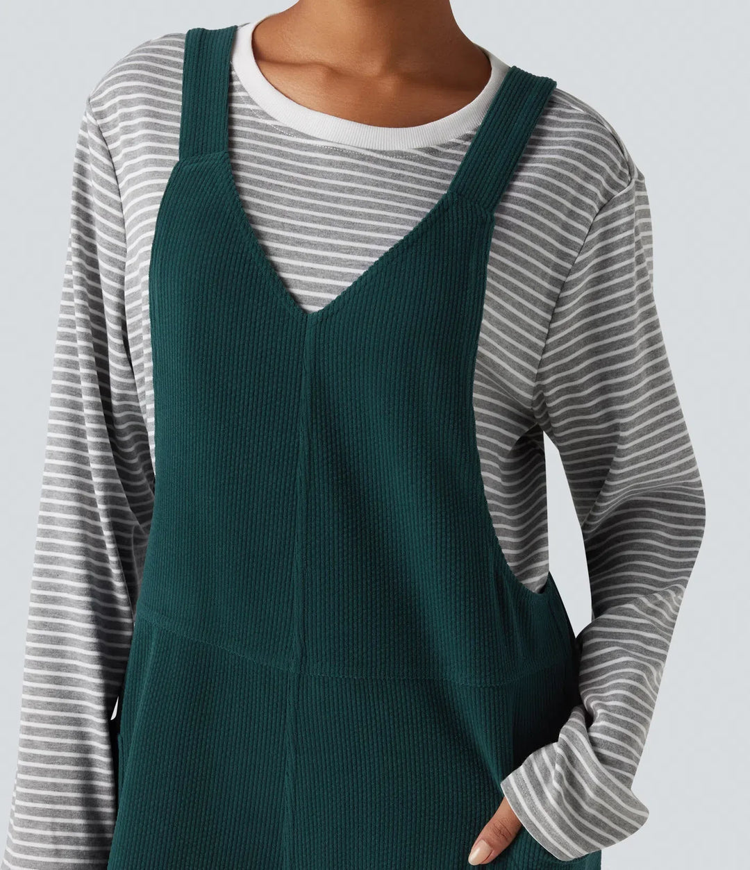 V Neck Corduroy Casual Overalls with Pockets
