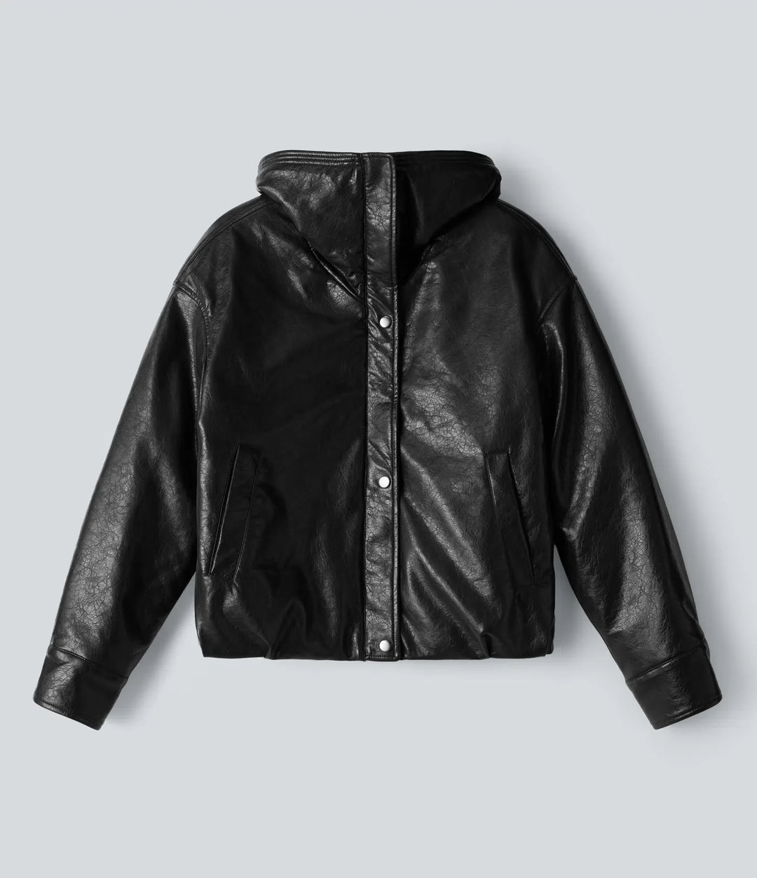 Faux Fur Collar Zip Fly Casual Faux Leather Jacket with Pockets