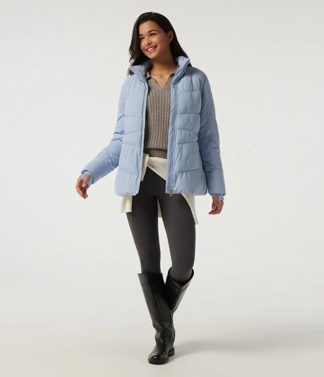 PuffFlex Durable Water Repellent High Neck Long Sleeve Casual Padded Jacket with Pockets and Thumb Holes