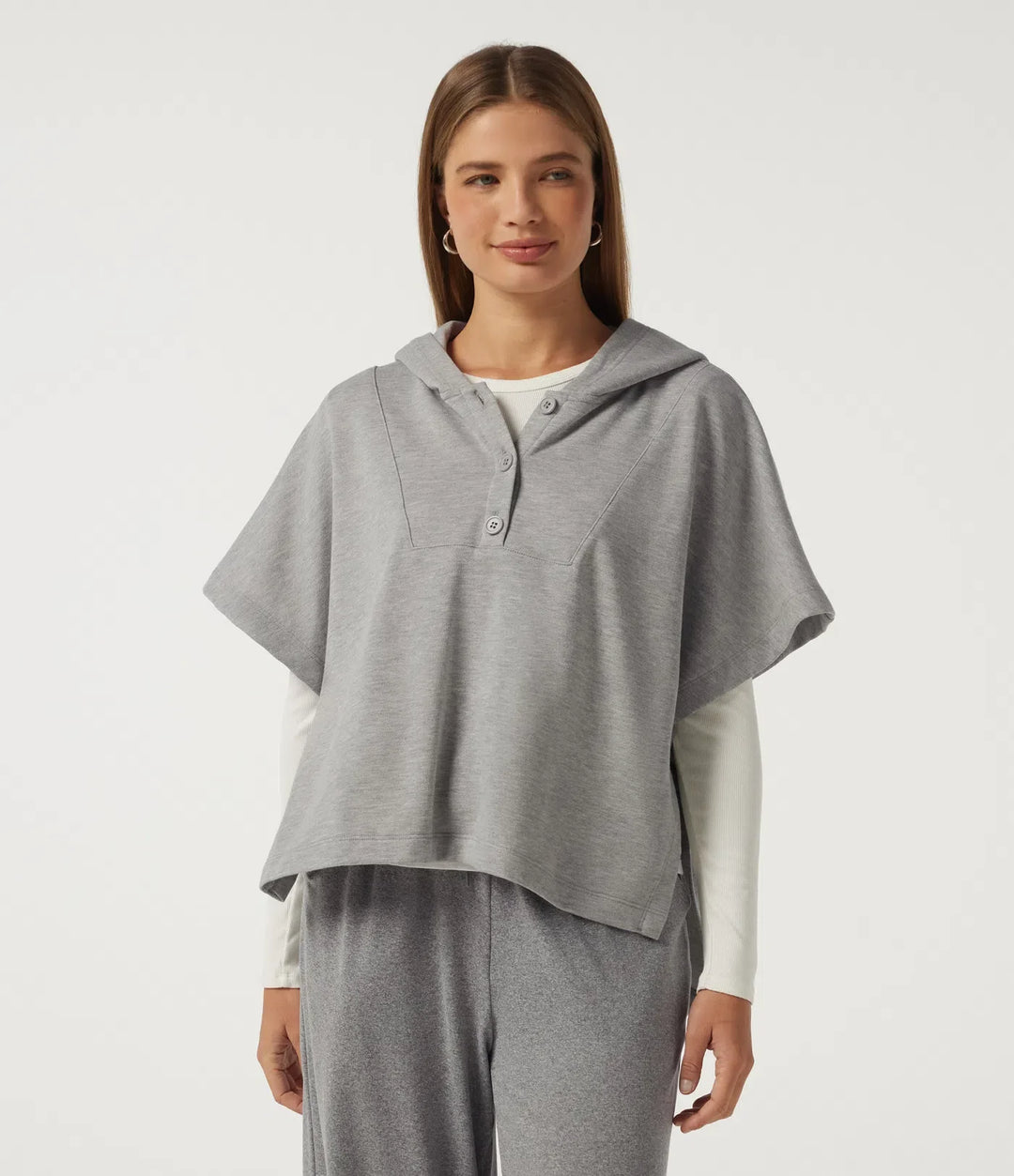 Hooded Short Sleeve Split Hem Casual Sweatshirt