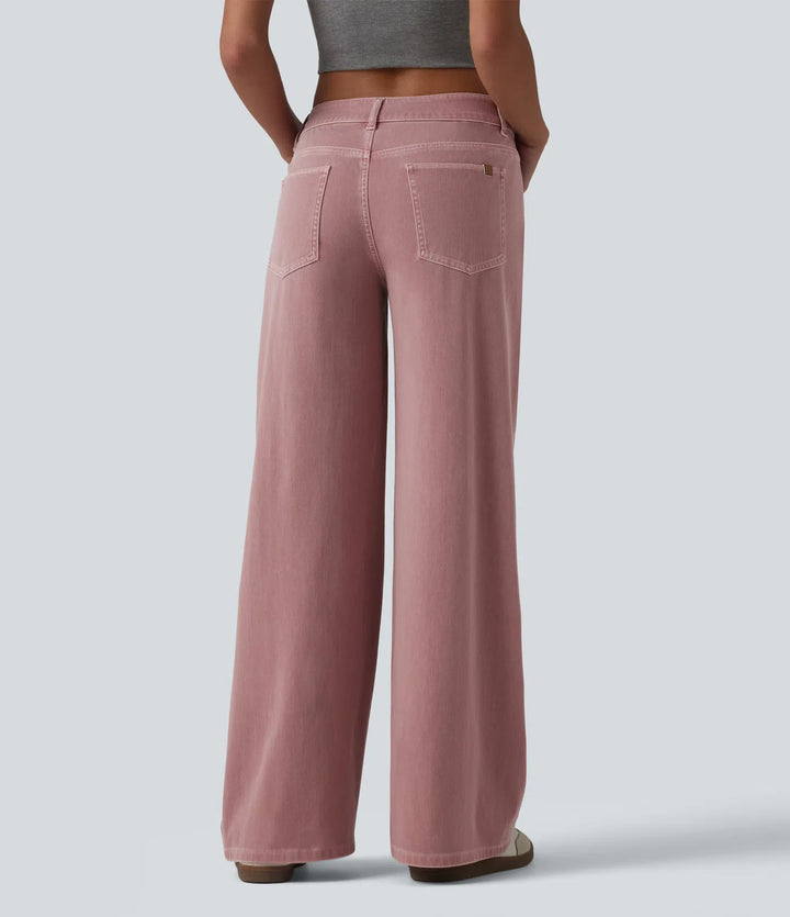 Halara Flex Asymmetric Low Rise Wide Leg colourful Casual Jeans with Pockets
