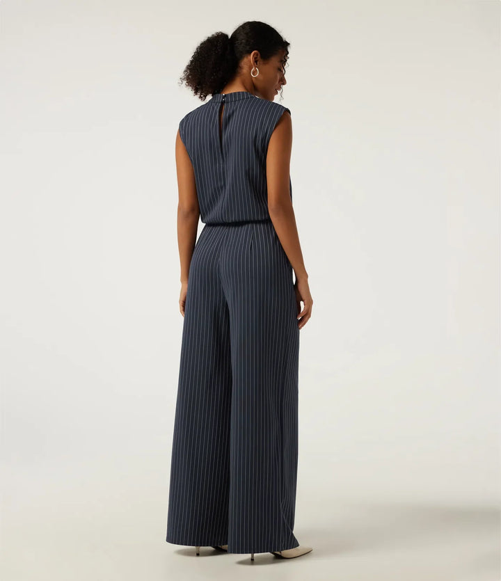Notched Sleeveless Wide Leg Stripe Work Jumpsuits with Pockets - Easy Peezy Edition