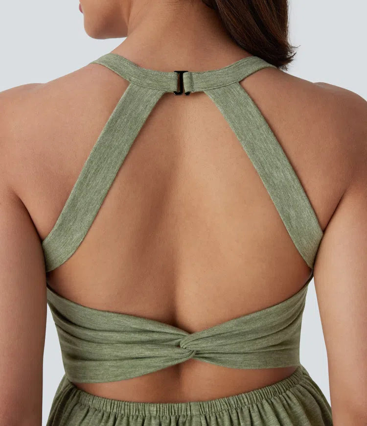 Backless Twisted Side Pocket 2-in-1 Resort Playsuit-Easy Peezy Edition