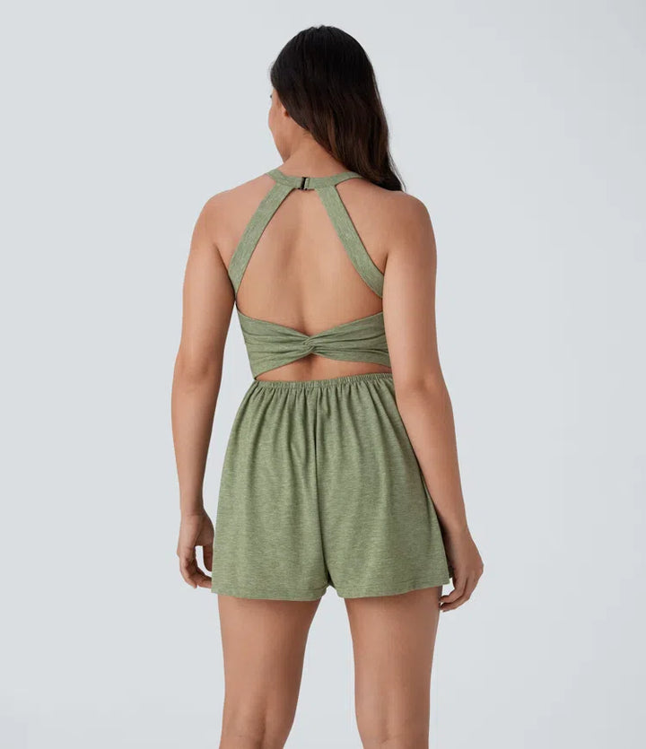 Backless Twisted Side Pocket 2-in-1 Resort Playsuit-Easy Peezy Edition