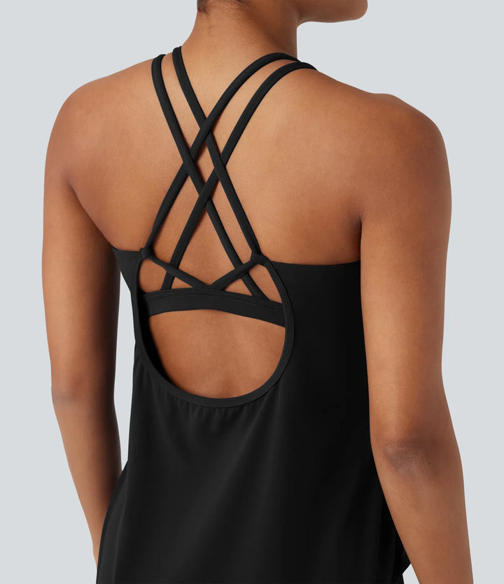 Halara UltraSculpt Round Neck Crisscross Back Running Tank Tops DD-F Cups