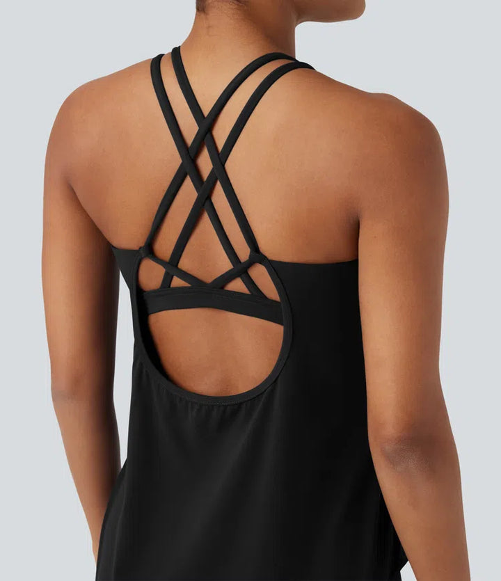 Halara UltraSculpt Round Neck Crisscross Back Running Tank Tops DD-F Cups