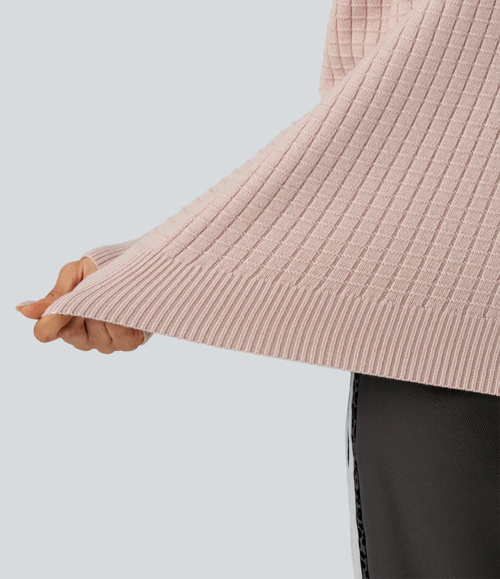 Round Neck Long Sleeve Waffle Casual Jumper