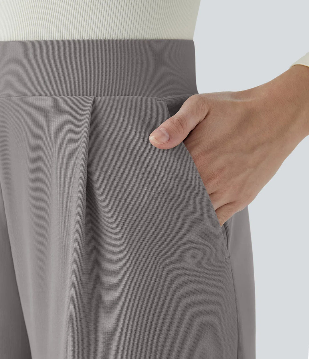 Halara Flex High Waisted Body Sculpt Waist-Slimming Pocket Wide Leg Micro Waffle Work Trousers
