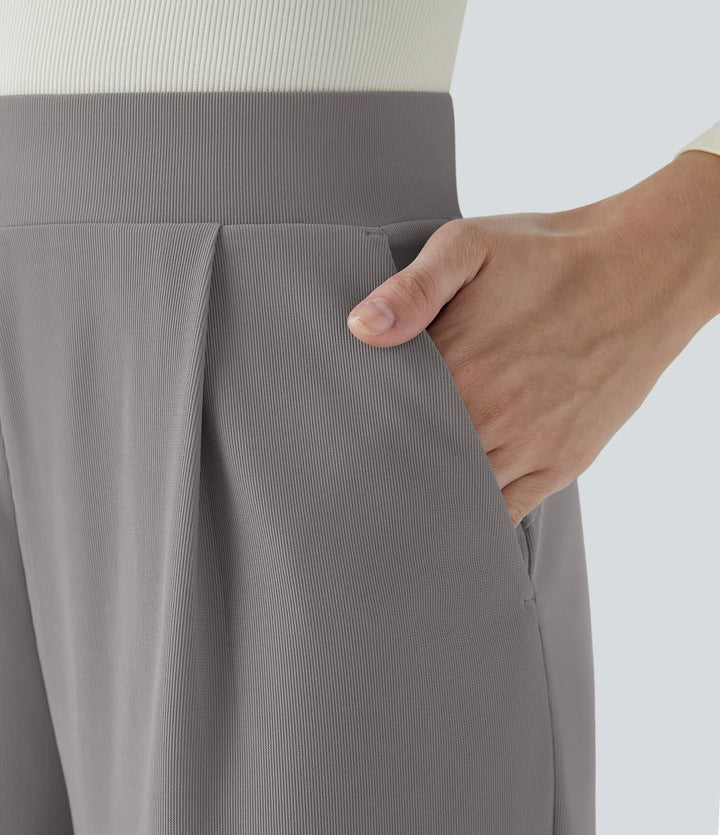 Halara Flex High Waisted Body Sculpt Waist-Slimming Pocket Wide Leg Micro Waffle Work Trousers