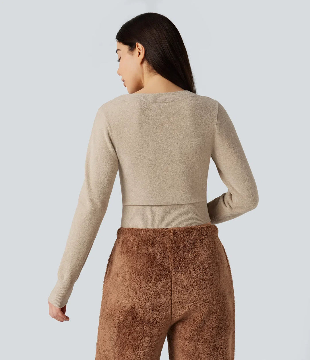 U-Neck Long Sleeve Cropped Casual Jumper