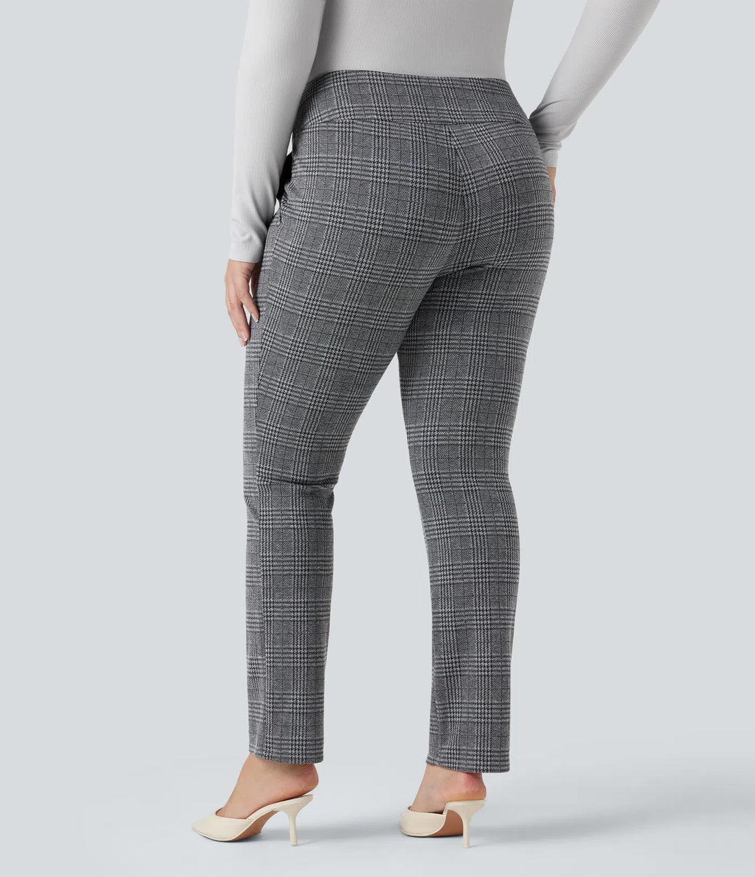 Halara Flex High Waisted Houndstooth Plaid Skinny Work Plus Size Trousers with Pockets