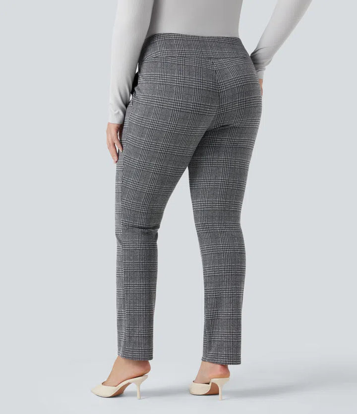 Halara Flex High Waisted Houndstooth Plaid Skinny Work Plus Size Trousers with Pockets