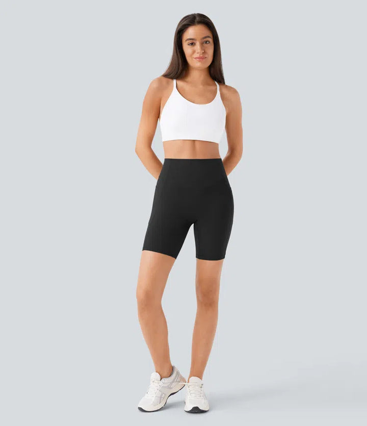 Halara UltraSculpt High Waisted Scrunch Butt Lifting Tummy Control Side Pocket Shaping Workout Biker Shorts 7&