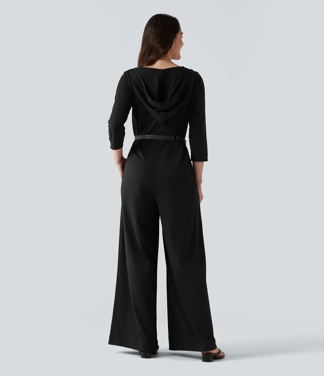 Hooded 3/4 Sleeve Baggy Relaxed Casual Jumpsuit with Pockets