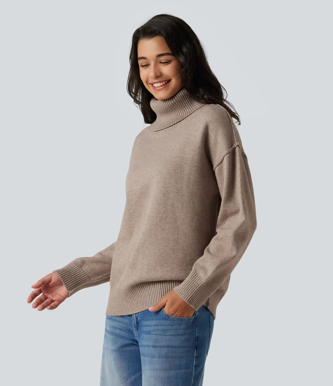 High Neck Long Sleeve Casual Jumper