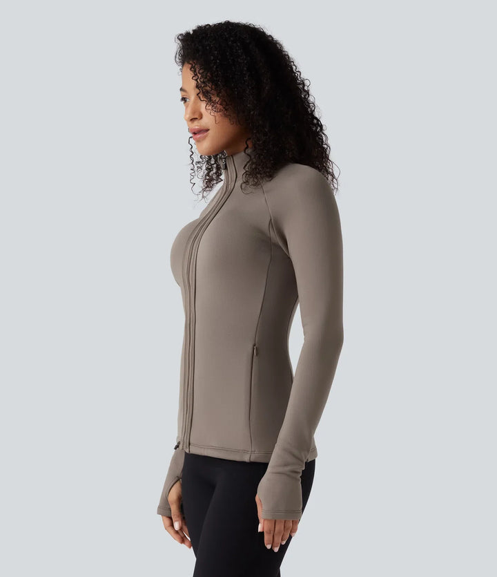PuffFlex 3-in-1 High-Neck Long Sleeve Thumb Holes Fleece Jacket &amp;Quilted Vest with Pockets
