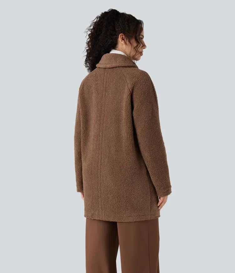 Lapel Relaxed Casual Sherpa Coat with Pockets