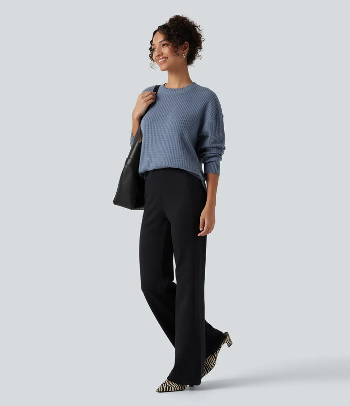 Round Neck Long Sleeve Curved Hem Work Jumper