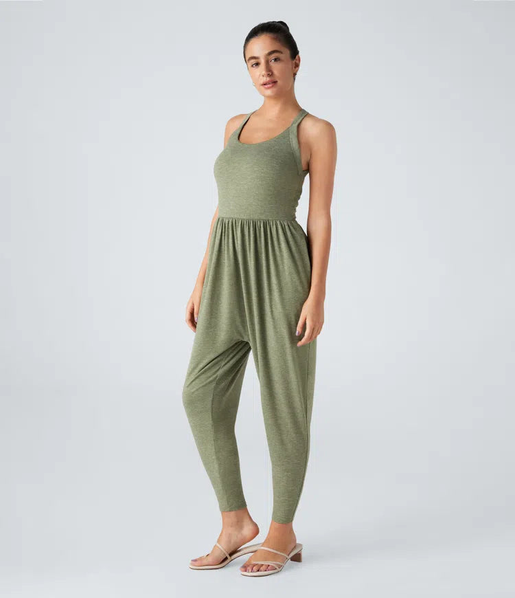 U Neck Pocket Harem Casual Jumpsuit-Easy Peezy Edition