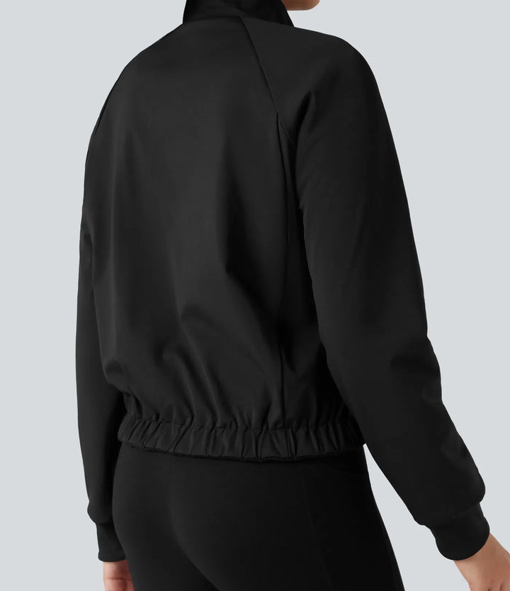Reversible High Neck Long Sleeve Fleece Hiking Jacket with Pockets (Two Looks in One)