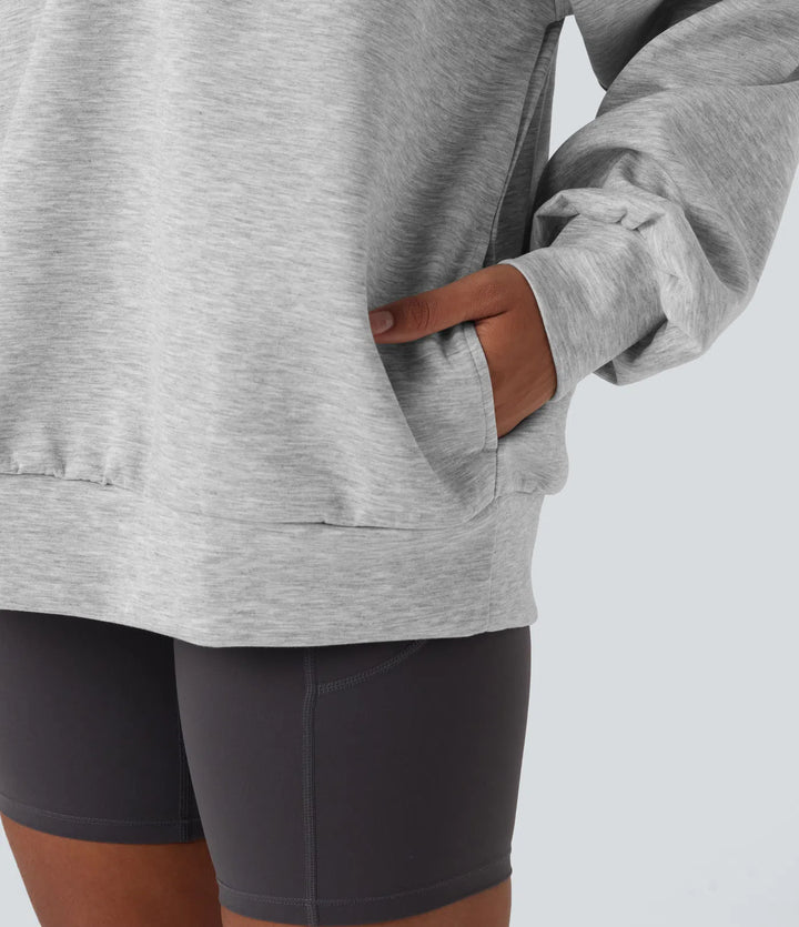 Mock-neck Relaxed Casual Sweatshirt with Pockets